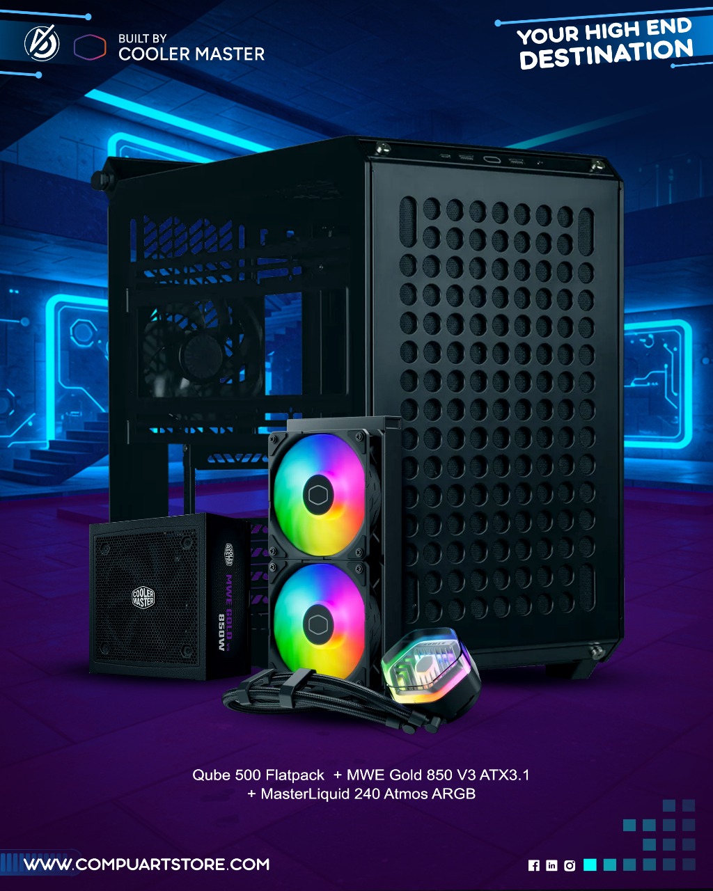 Qube 500 Flatpack Black & White Plus 850w PSU With ATMOS 240 Bundle